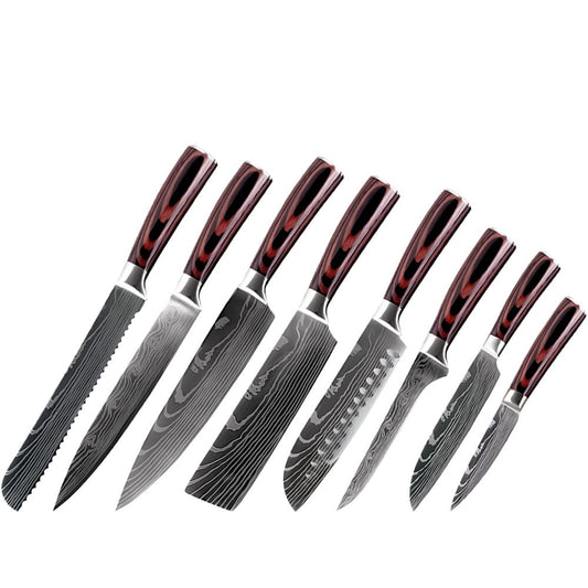 Set de cuțite profesionale HOCHO SHIRO GAMI, oțel japonez HRC 60, mâner Deluxe Pakka, călire laser, 8 cuțite
