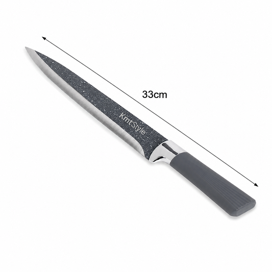 Cuțit pentru friptură și feliere, 33cm, cu lamă din inox cu finisaj granit, TERRA