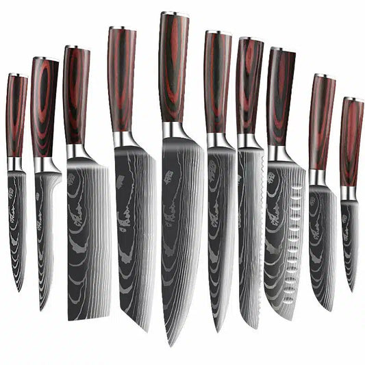Set de cuțite profesionale HOCHO SHIRO GAMI, oțel japonez HRC 60, mâner Deluxe Pakka, călire laser, 10 cuțite
