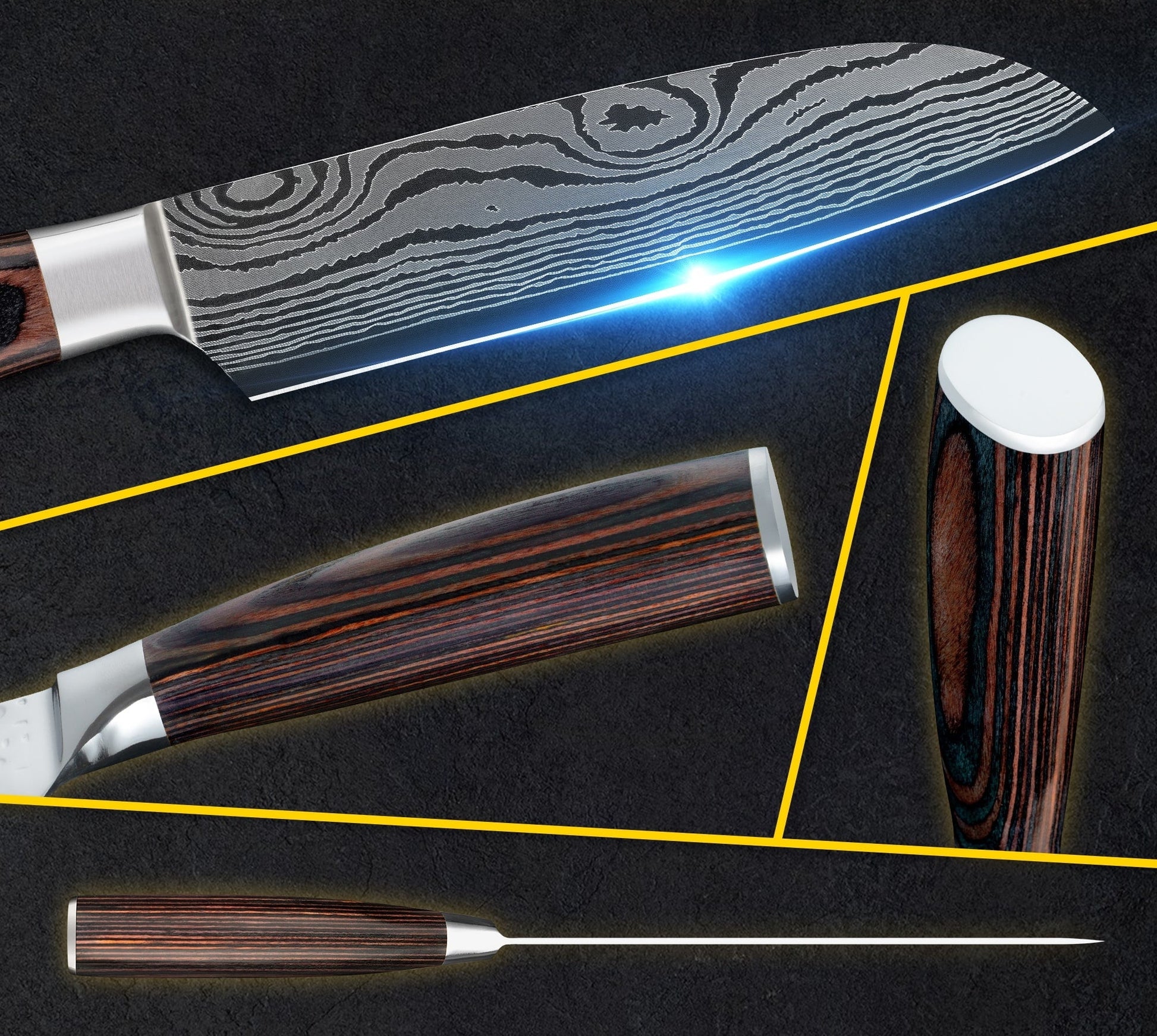 Cuțit profesional JP KAWAMUKI, oțel carbonificat japonez HRC 60 călire laser, mâner Deluxe Pakka – imagine produs 6