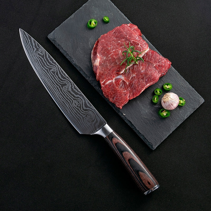 Cuțit profesional HOCHO Chef, oțel japonez HRC 60 călire laser, mâner Deluxe Pakka – imagine produs 2