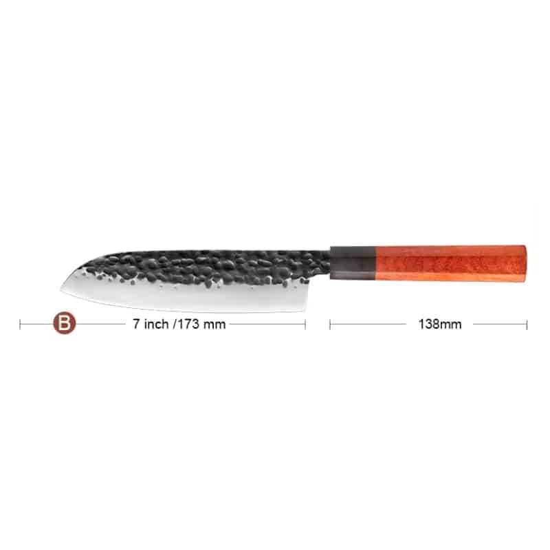 Cuțit profesional HOCHO Santoku seria JP, oțel japonez HRC 60 călire manuală, mâner Deluxe Pakka – imagine produs 8