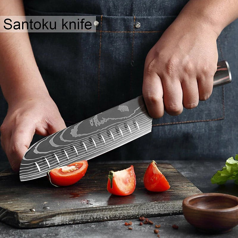 Set de cuțite profesionale HOCHO SHIRO GAMI, oțel japonez HRC 60, mâner Deluxe Pakka, călire laser, 10 cuțite – imagine produ