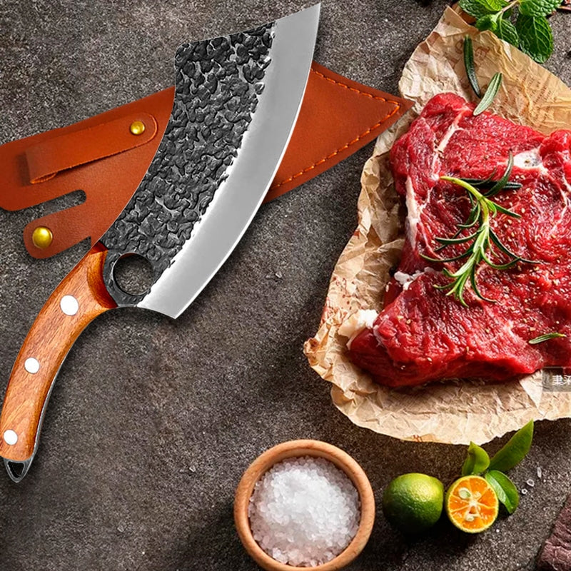 Cuțit profesional cu husă HOCHO seria Camping II, oțel japonez HRC 60 călire manuală, mâner lemn – imagine produs 8