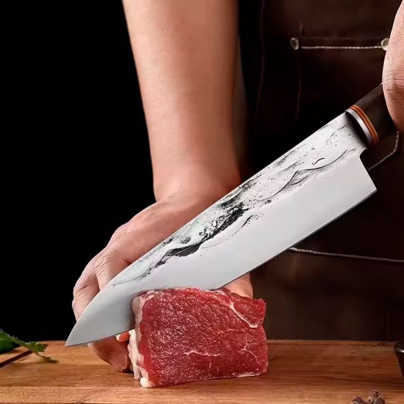 Set 5 cuțite profesionale seria Timeless, oțel japonez HRC 60 călire manuală, mâner de lemn – imagine produs 4