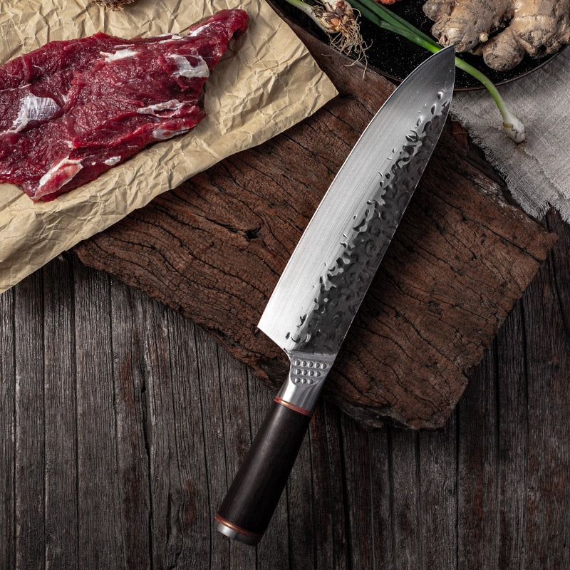 Cuțit profesional Chef cu husă, seria Brutus, HOCHO, oțel japonez HRC 60 călire manuală, mâner Deluxe Pakka – imagine produs 