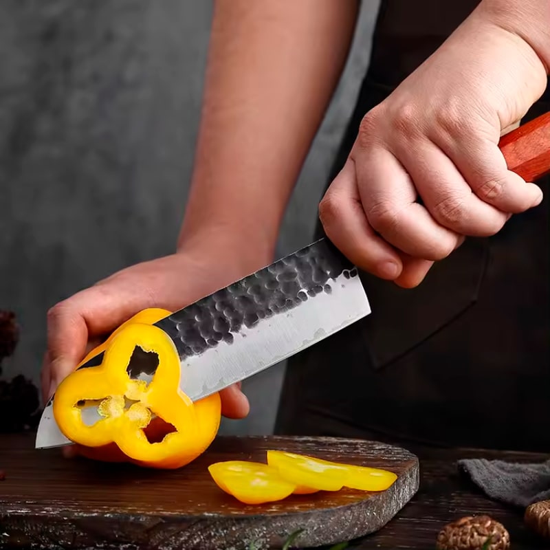 Cuțit profesional HOCHO Santoku seria JP, oțel japonez HRC 60 călire manuală, mâner Deluxe Pakka – imagine produs 5
