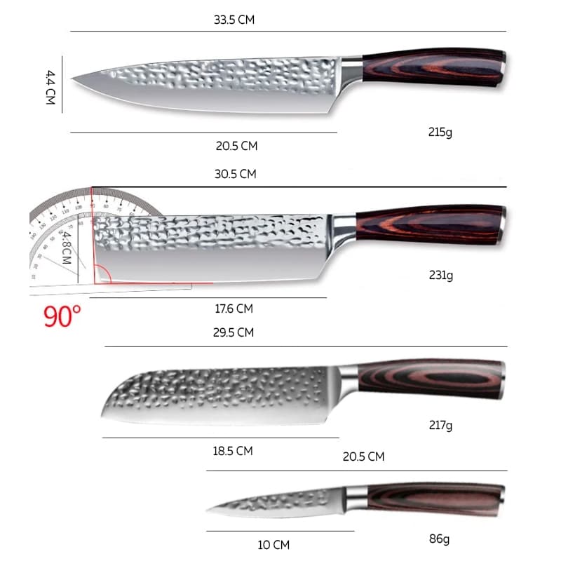 Set 4 cuțite HOCHO profesional, oțel japonez HRC 60 călire manuală, mâner Deluxe Pakka – imagine produs 9