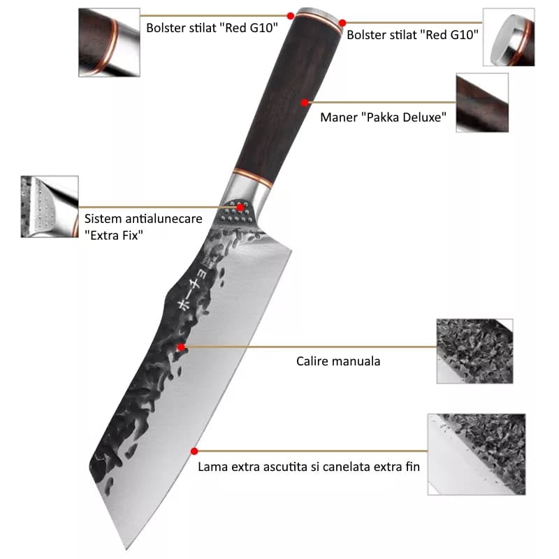 Cuțit profesional HOCHO Bunka seria Brutus, oțel japonez HRC 60 călire manuală, mâner Deluxe Pakka – imagine produs 4