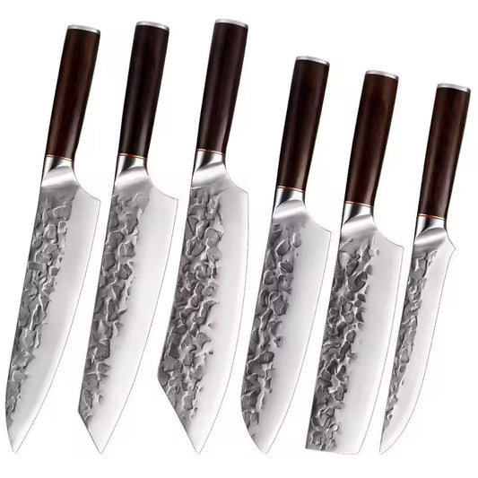 Set 6 cuțite profesionale seria Vintage, oțel japonez HRC 60 călire manuală, mâner de lemn