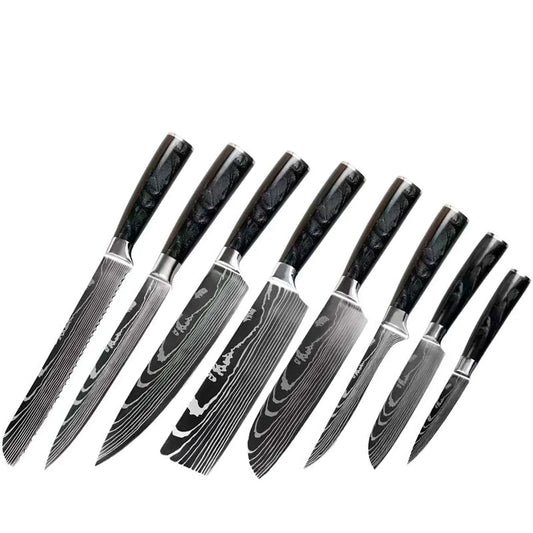 Set 8 cuțite profesionale HOCHO, oțel japonez HRC 60, călire laser, 8 cuțite, mâner G10