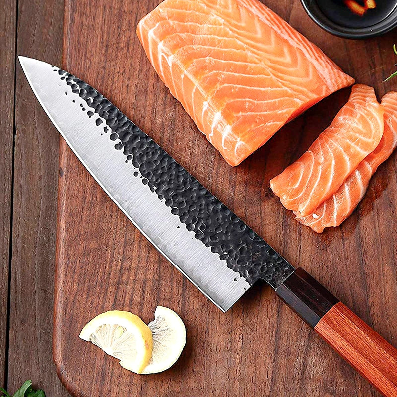Cuțit profesional japonez HOCHO Gyuto, seria JP, oțel japonez HRC 60 călire manuală, mâner Deluxe Pakka – imagine produs 5