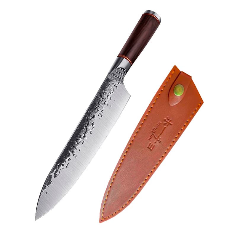 Cuțit profesional Chef cu husă, seria Brutus, HOCHO, oțel japonez HRC 60 călire manuală, mâner Deluxe Pakka