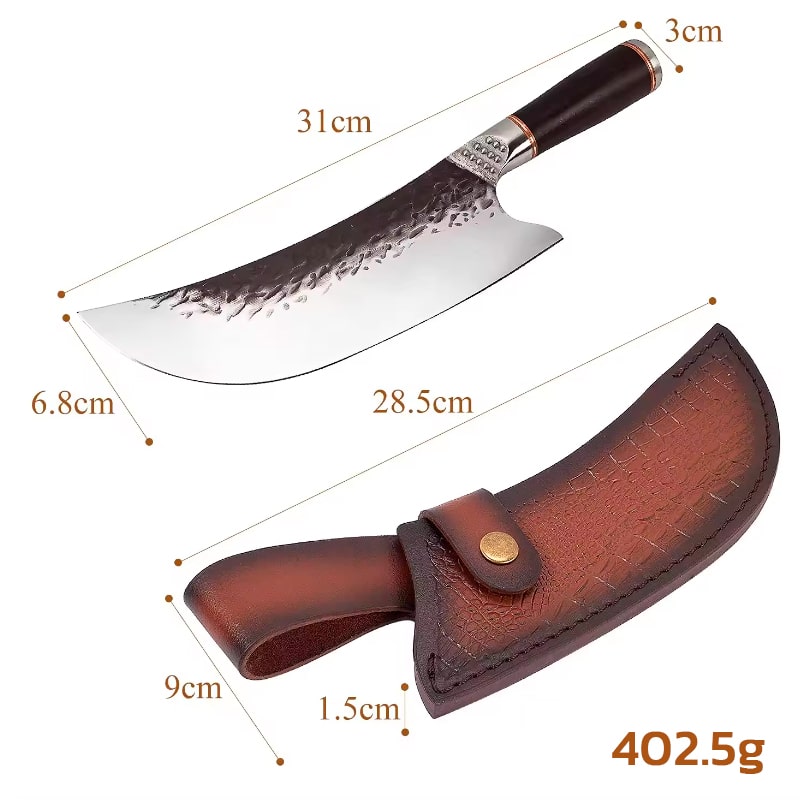 Cuțit profesional cu husă HOCHO Măcelar MAXX seria Brutus, oțel japonez HRC 60, călire manuală, mâner Deluxe Pakka – imagine 