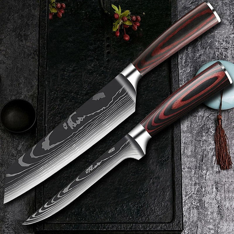 Set de cuțite profesionale HOCHO SHIRO GAMI, oțel japonez HRC 60, mâner Deluxe Pakka, călire laser, 10 cuțite – imagine produ