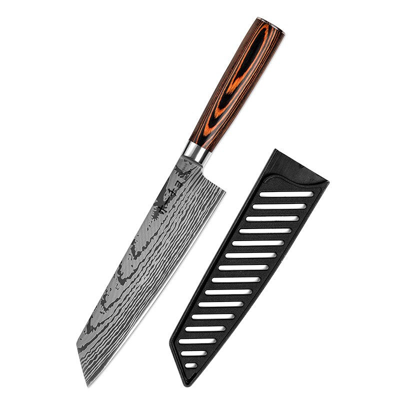 Cuțit profesional JP KIRITSUKE, oțel carbonificat japonez HRC 60 călire laser, mâner Deluxe Pakka – imagine produs 4