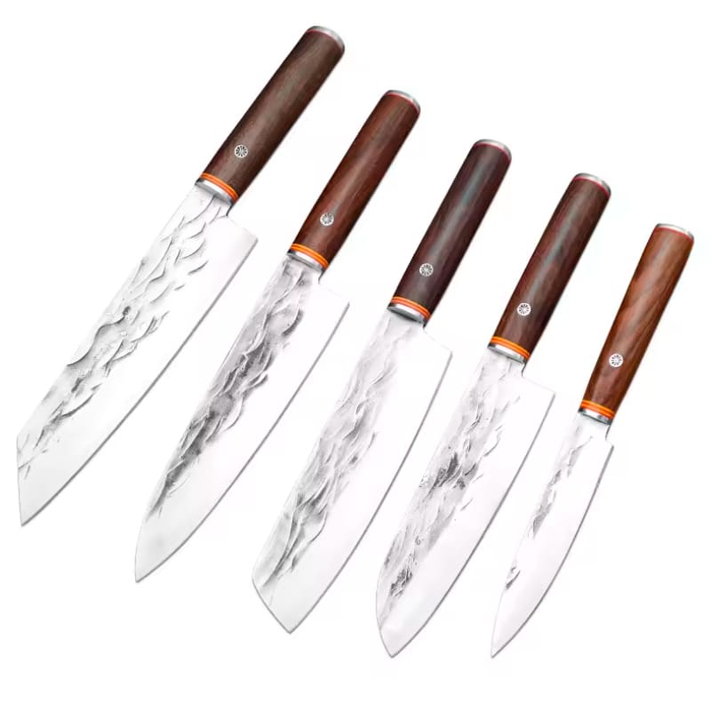 Set 5 cuțite profesionale seria Timeless, oțel japonez HRC 60 călire manuală, mâner de lemn