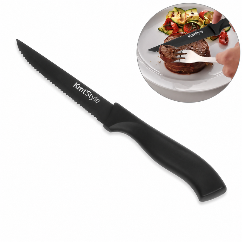 Cuțit pentru friptură, 22cm, cu lamă antiaderentă din inox cu finisaj negru, ERGO