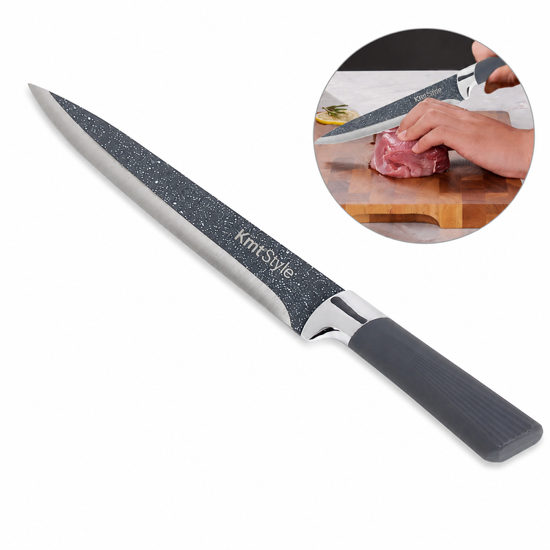 Cuțit pentru friptură și feliere, 33cm, cu lamă din inox cu finisaj granit, TERRA