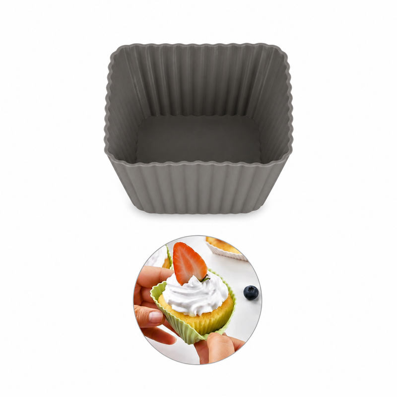 Forme pătrate pentru brioșe, din silicon, set 6 piese, 5x2,4 cm, seria FLEXI