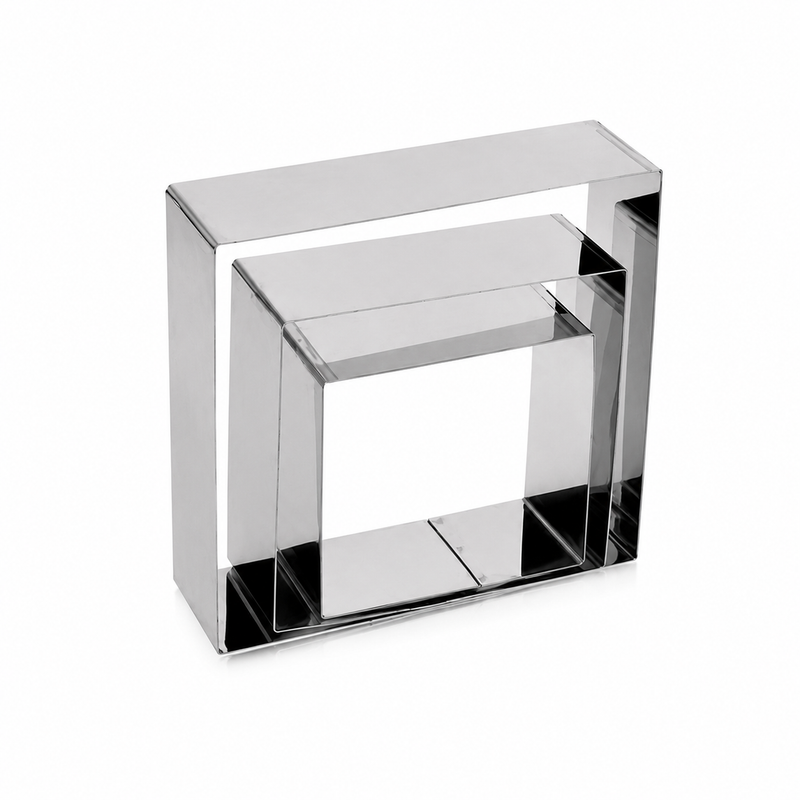 Set forme pătrate pentru patiserie, din inox, 3 piese, 4x6, 4x8, 4x10 cm, ser...
