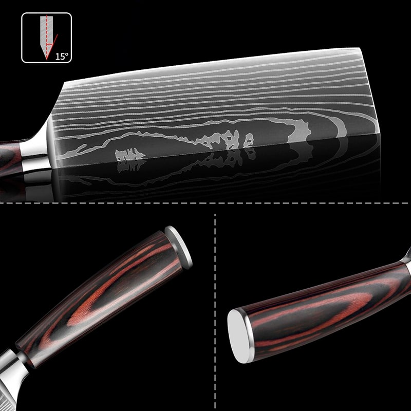 Cuțit profesional japonez HOCHO Nakiri, oțel japonez HRC 60 călire laser, mâner Deluxe Pakka – imagine produs 6