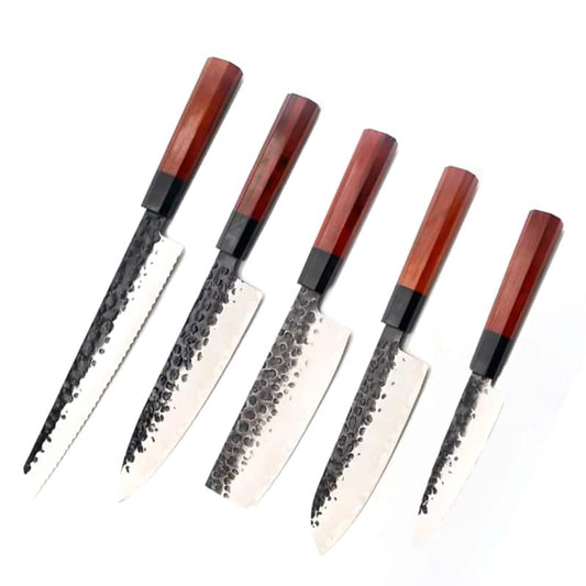 Set 5 cuțite profesionale HOCHO seria JP, oțel japonez HRC 60 călire manuală, mâner Deluxe Pakka