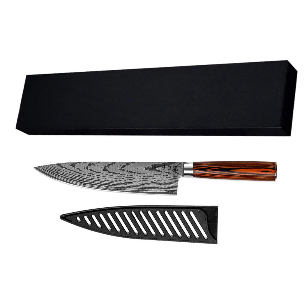 Cuțit profesional JP GYUTO, oțel carbonificat japonez HRC 60 călire laser, mâner Deluxe Pakka