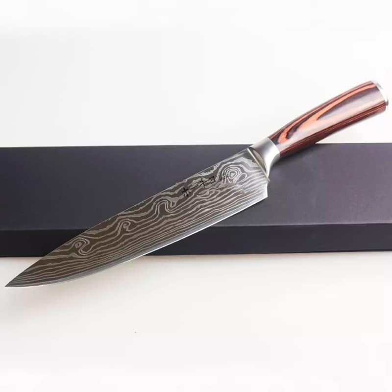 Cuțit profesional HOCHO Chef, oțel japonez HRC 60 călire laser, mâner Deluxe Pakka – imagine produs 4