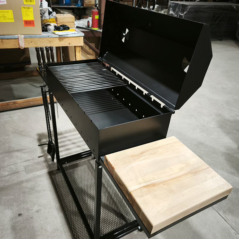 Grătar  pe roți, pliabil cu capac si suport pentru ceaun din oțel premium, plasa din inox image 5