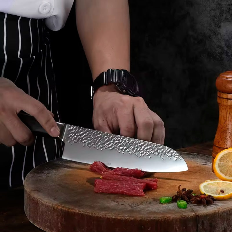 Cuțit profesional HOCHO Santoku, oțel japonez HRC 60 călire manuală, mâner Deluxe Pakka – imagine produs 3