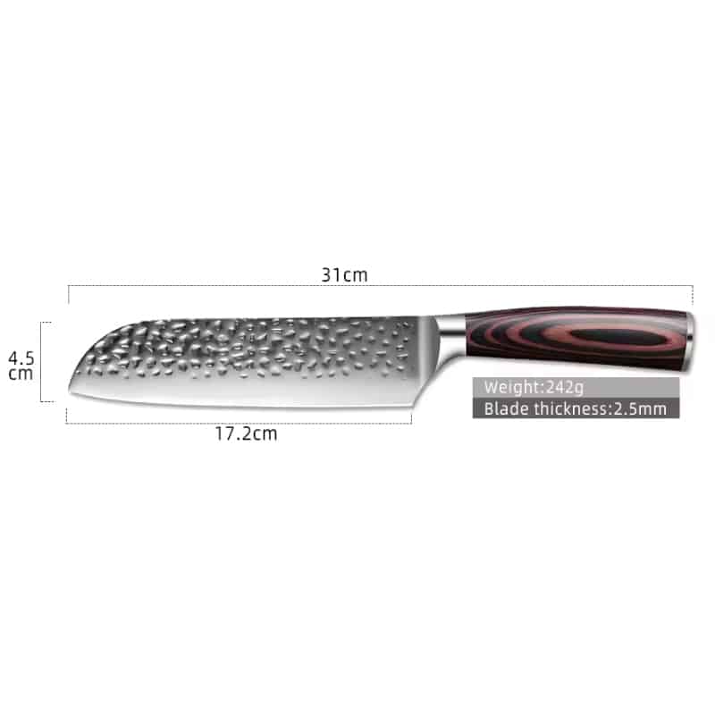 Cuțit profesional HOCHO Santoku, oțel japonez HRC 60 călire manuală, mâner Deluxe Pakka – imagine produs 4