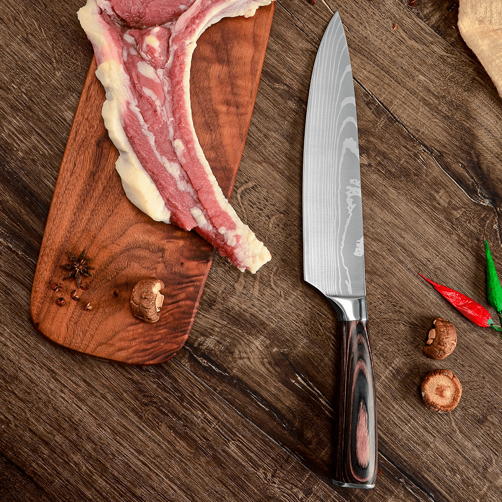 Cuțit profesional HOCHO Chef, oțel japonez HRC 60 călire laser, mâner Deluxe Pakka – imagine produs 6