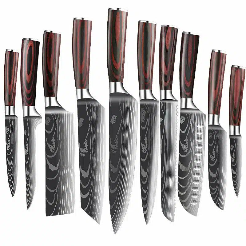 Set de cuțite profesionale HOCHO SHIRO GAMI, oțel japonez HRC 60, mâner Deluxe Pakka, călire laser, 10 cuțite