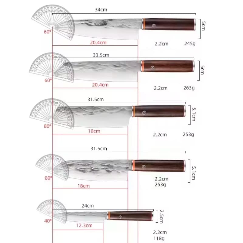 Set 5 cuțite profesionale seria Timeless, oțel japonez HRC 60 călire manuală, mâner de lemn – imagine produs 8