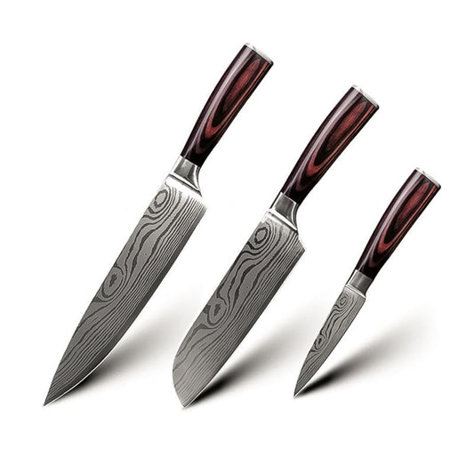 Set 3 cuțite profesionale HOCHO, oțel japonez HRC 60 călire laser, mâner Deluxe Pakka