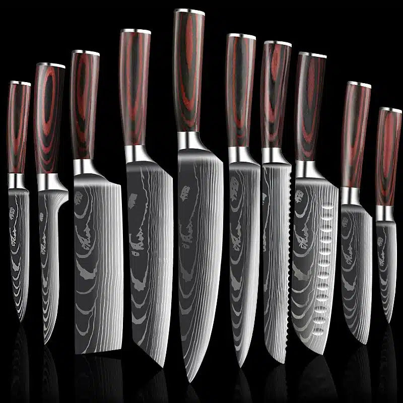 Set de cuțite profesionale HOCHO SHIRO GAMI, oțel japonez HRC 60, mâner Deluxe Pakka, călire laser, 10 cuțite – imagine produ