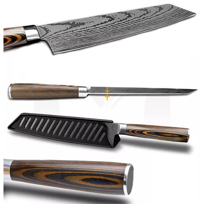 Cuțit profesional JP KIRITSUKE, oțel carbonificat japonez HRC 60 călire laser, mâner Deluxe Pakka – imagine produs 5