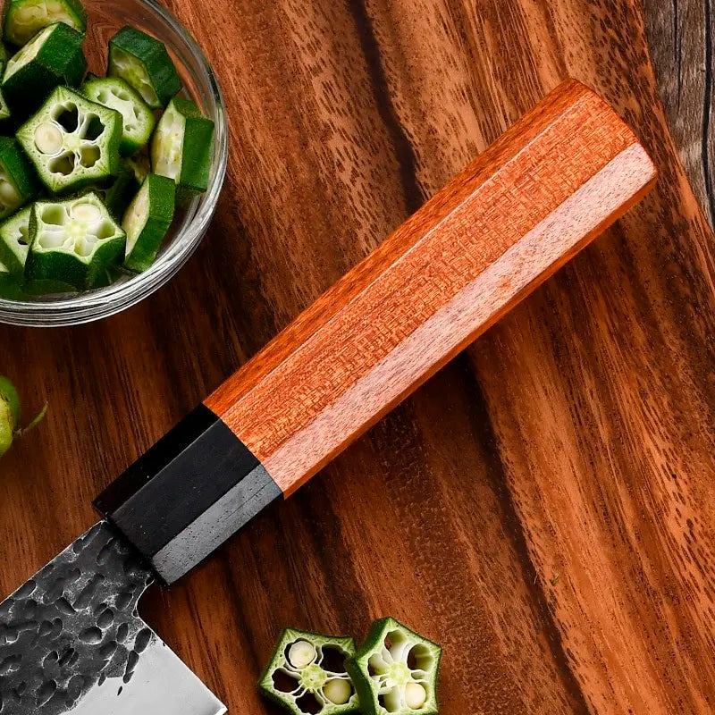 Cuțit profesional japonez HOCHO Nakiri, seria JP, oțel japonez HRC 60 călire manuală, mâner Deluxe Pakka – imagine produs 5