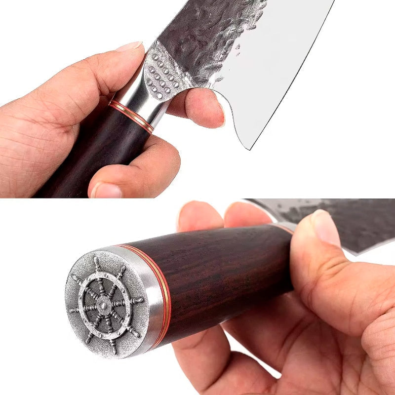Cuțit profesional cu husă HOCHO Măcelar MAXX seria Brutus, oțel japonez HRC 60, călire manuală, mâner Deluxe Pakka – imagine 