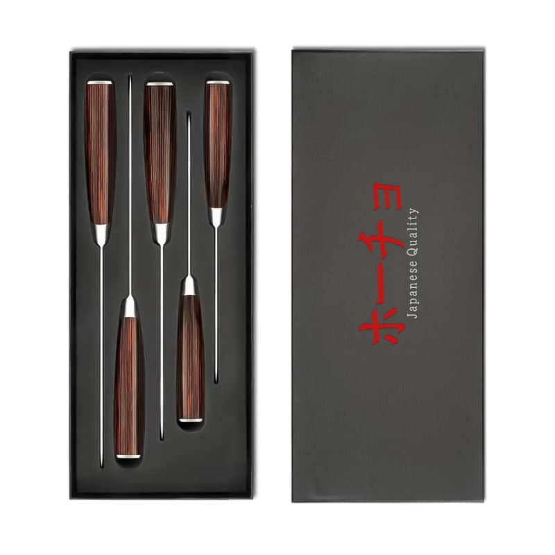 Set 5 cuțite profesionale HOCHO, oțel japonez HRC 60 călire laser, mâner Deluxe Pakka – imagine produs 2