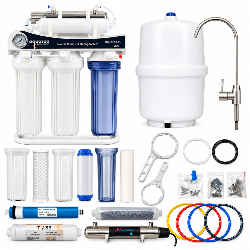 AQUAROO - componentele și accesoriile incluse cu sistemul ARO2-7A cu UV