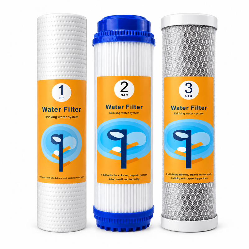 Set AQUAROO cu 3 prefiltre PP, GAC și CTO de 10 inch